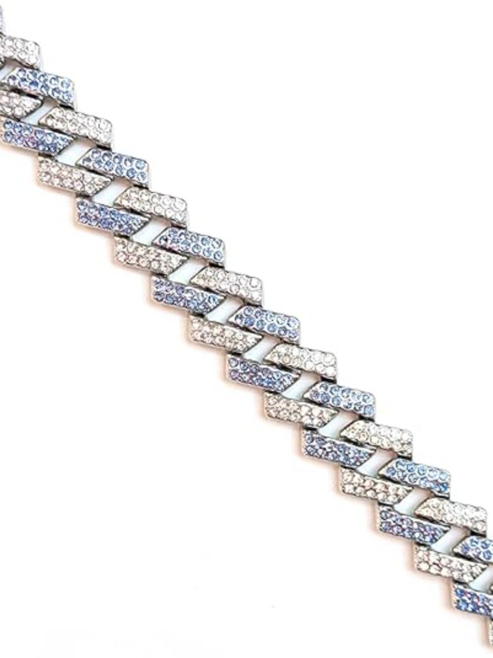 Silver & Blue Iced-Out Tilted Cuban Gem Link Chain Necklace (20-inches) - Picture 2 of 6
